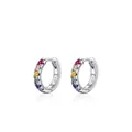 Pair of S925 sterling silver hoop earrings with vibrant rainbow gemstones and polished finish - 925 Silver / 1.2CM Hoop Earring