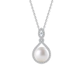 Elegant S925 silver necklace with white pearl pendant and shimmering moissanite accents - 10pt Moissanite (Marquise 2*4mm/Bread Pearl 9mm) / Single Pearl Necklace (Silver Color)
