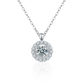 Klassische S925 Sterlingsilber Halo Moissanit Anhänger Halskette mit polierter O-Kette - 925er Silber / Silber (1 Karat Moissanit)