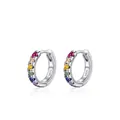 S925 sterling silver hoop earrings with multi-color rainbow cubic zirconia stones - 925 Silver / 1.4CM Hoop Earring