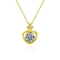 Collana con ciondolo a cuore dorato, moissanite e dettaglio foglia su catena - Moissanite da 1 Carato / Oro