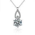 Classic S925 sterling silver moissanite pendant necklace with 6-prong setting - 925 Silver / 1 Carat Moissanite