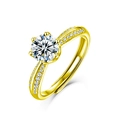 Luxe vergulde S925 zilveren moissanite ring met zes-klauwzetting en verstelbare ringband - Verstelbare Opening (925 Zilver) / 1ct Moissanite (Goudkleur)