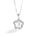 Collar de plata S925 con colgante de flor de moissanita y perla de agua dulce - Plata 925 (Perla de Pan 8mm) / Oro Blanco