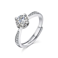 Moissanit-Ring aus S925 Sterlingsilber mit Rundschliffstein und Vier-Krallen-Fassung - Einstellbar Offen / 1 Karat Moissanit