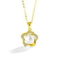 Collar de plata S925 dorada con colgante de flor de perla y circonitas blancas brillantes - Plata 925 (Perla de Pan 8mm) / Dorado