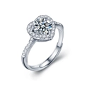 Sparkling Moissanite heart shaped 925 sterling silver open ring with halo diamond setting - Adjustable Open / White Gold