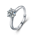 Classic six-prong S925 sterling silver moissanite ring with adjustable open band design - Adjustable Open / Women's Ring (1 Carat)