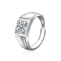 Retro 925 sterling silver adjustable men's ring with a large round moissanite centerpiece - Rest of Life (Male 1ct)
