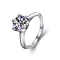 Verstelbare 925 zilveren ring met 2 karaat moissaniet in klassieke zes-klauw zetting - Verstelbaar Open / 2 Karaat Moissaniet (Platinakleur)