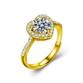 Elegant gold-tone halo ring with a heart-shaped design and round moissanite center stone - Adjustable Open / Gold