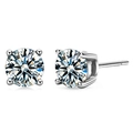 Classic moissanite 925 sterling silver stud earrings with four-prong round cut diamonds - 0.5 Carat Moissanite / Classic Four-Prong (Platinum Color)