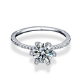 Klassieke zes-klauw ring van S925 zilver met een grote ronde briljant geslepen moissaniet - US 5 / Witgoud