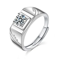 Men's 925 sterling silver ring with 1 carat round moissanite and adjustable band - Adjustable Open / Men's Style (1 Carat Moissanite)