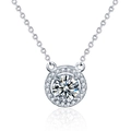 Moissanit 925 Sterlingsilber Rundhalskette mit Halo-Anhänger und feiner Kette für Damen - 1 Karat Moissanit / Weißgold