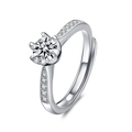 Klassischer Moissanit Ring aus 925er Sterlingsilber mit Sechs-Krallen-Fassung - Einstellbar Offen / 0,5 ct Moissanit Platinfarben