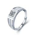 Mens 925 sterling silver moissanite ring with four-prong setting and adjustable band - Single Choice (Male 1ct)