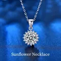 Elegant 925 silver sunflower necklace with moissanite center stone on blue background - 1.0ct Sunflower Style (XMZ001) / 925 Silver