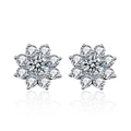 Orecchini a perno a girasole in argento sterling 925 con pietre di moissanite - Argento Sterling 925 (Placcato Oro Bianco) / 0,5ct + 0,5ct Moissanite