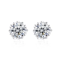 Moissanite 925 sterling silver snowflake stud earrings with heart-shaped eight-claw setting - 0.5ct + 0.5ct Moissanite / White Gold Color