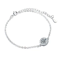 Bracciale in argento 925 con moissanite rotonda e catena sottile con cuore - Argento 925 / Moissanite da 0,5 carati (Colore Oro Bianco)