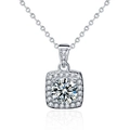 Collier halo carré en argent sterling 925 avec moissanite et chaîne en argent poli - 1ct Moissanite (Argent 925) / Sugar Cube Style (White Gold Color)