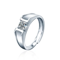 Adjustable S925 silver moissanite ring with a wide band and crown setting for women - Adjustable Open / Male Ring Moissanite