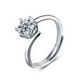 925 Silberring mit gedrehtem Band, Sechs-Krallen-Moissanit und elegantem Kronendesign - Einstellbar Offen / 1 Karat Moissanit (Weißgold-Farbe)