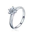Elegante anillo de plata de ley 925 con una moissanita solitaria en engaste de seis garras - US 5 / Color Oro Blanco (1 Quilate Moissanita)