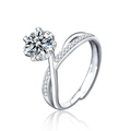 Elegante 925 zilveren moissaniet ring met zes-klauws zetting op een reflecterende basis - Verstelbaar Open / 1 Karaat Moissanite (Witgoud)