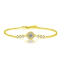 Elegantes goldenes Moissanit Armband mit rundem Halo-Anhänger und glänzenden Steinen - 1 Karat Moissanit / Gelbgold Sternenhimmel Armband