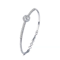 Elegant 925 sterling silver bangle with moissanite center stone and halo design - 0.5 Carat Moissanite / White Gold