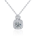 Moissanite perfume bottle necklace in sterling silver with crown pendant and halo setting - 1 Carat Moissanite / White Gold