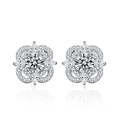 Elegantes pendientes de trébol de plata de ley 925 con piedras de moissanita brillantes - Plata de Ley 925 (Chapado en Oro Blanco) / 0.5ct+0.5ct Moissanita