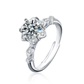 925 Sterling zilveren ring met ronde moissanite in bloemvorm en verstelbare band - Verstelbaar Open / Witgoud (1kt Moissanite)