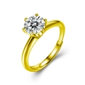 Adjustable six-prong solitaire ring with a round-cut moissanite in golden finish - Women's Moissanite Ring (Adjustable) / Gold