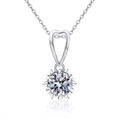 925 sterling silver heart moissanite necklace with sunburst pendant on white background - Heart Snowflake Necklace / 1 Carat Moissanite / White Gold