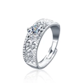 Verstellbarer Ring aus 925er Sterlingsilber mit Moissanit und filigraner Verzierung - 0.5ct Moissanit (Verstellbar) / Weißgold