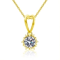 925 silver gold-plated heart necklace with sparkling moissanite pendant on white background - Heart Snowflake Necklace / 1 Carat Moissanite / Gold