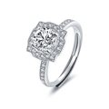 Bague classique en argent S925 avec moissanite de 1 carat et serti halo de luxe éclatant - Ouvert Réglable / Or Blanc