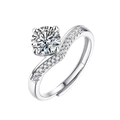 Δαχτυλίδι στέμμα από ασήμι 925 με moissanite 1ct και γυαλιστερή ταινία σε σχήμα καρδιάς - Ρυθμιζόμενο Ανοιχτό / Μωισσανίτης 1ct (Επιπλακωμένο με Λευκό Χρυσό)