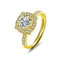 Bague luxueuse en argent S925 doré avec une moissanite ronde sertie en halo - Ouvert Réglable / Or
