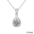 Collar de gota de moissanita de 1 quilate en plata de ley 925 con halo de piedras finas - Plata de Ley 925 (Chapado en Oro Blanco) / Moissanita de 1 Quilate