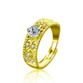 Verstellbarer vergoldeter 925er Silberring mit Moissanit und hohl gearbeiteter Ringschiene - 0.5ct Moissanit (Verstellbar) / Gold