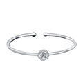 Minimalist S925 sterling silver open bangle featuring a halo round moissanite stone - 0.5 Carat Moissanite (0.5ct) / 925 Silver