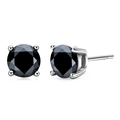 Classic 925 sterling silver stud earrings with black round cut moissanite in 4-prong setting - 0.5 Carat Moissanite / Classic Four-Prong (Silver With Black Moissanite)