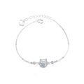 Bracciale gatto portafortuna in argento 925 con moissanite blu e ciondolo a cuore - Argento 925 / Moissanite da 0,5 ct (Oro Bianco)