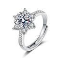 Snowflake 925 sterling silver ring with moissanite center stone and adjustable band - Adjustable Open / White Gold