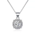 Collier en argent 925 avec pendentif moissanite halo carré et pierre centrale ronde éclatante - Argent 925 / Moissanite 1 Carat (Couleur Or Blanc)
