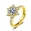 S925 sterling silver gold ring with snowflake moissanite setting and open band - Adjustable Open / Gold